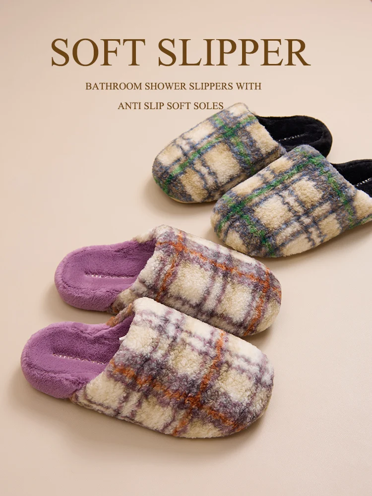 

Retro Plaid High-End Cotton Slippers Women's Autumn Winter Plu Warm Thi Bot Outdoor Faion Home Indoor Anti-Slip