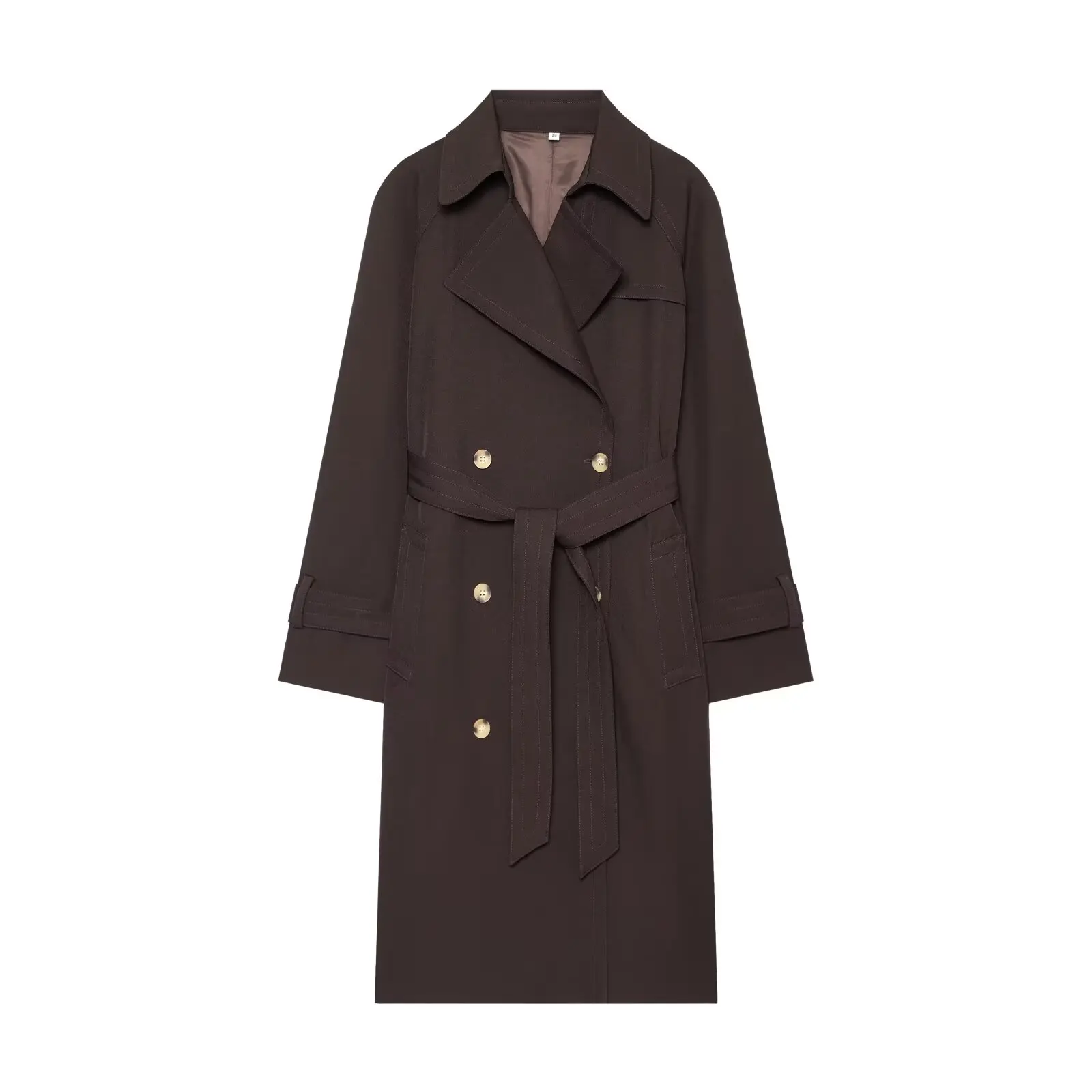 BSAY 2026 New Elegant Women Long Trench Coat Lapel Collar Double Breasted Waist Belt Raglan Sleeve Casual Windbreaker Outerwear