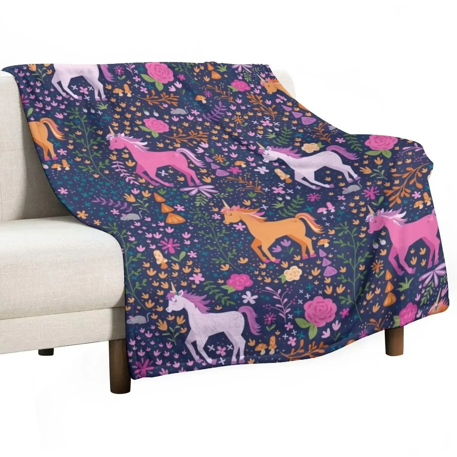 

Unicorns in the Flower Garden Throw Blanket Summer Sofas Blankets