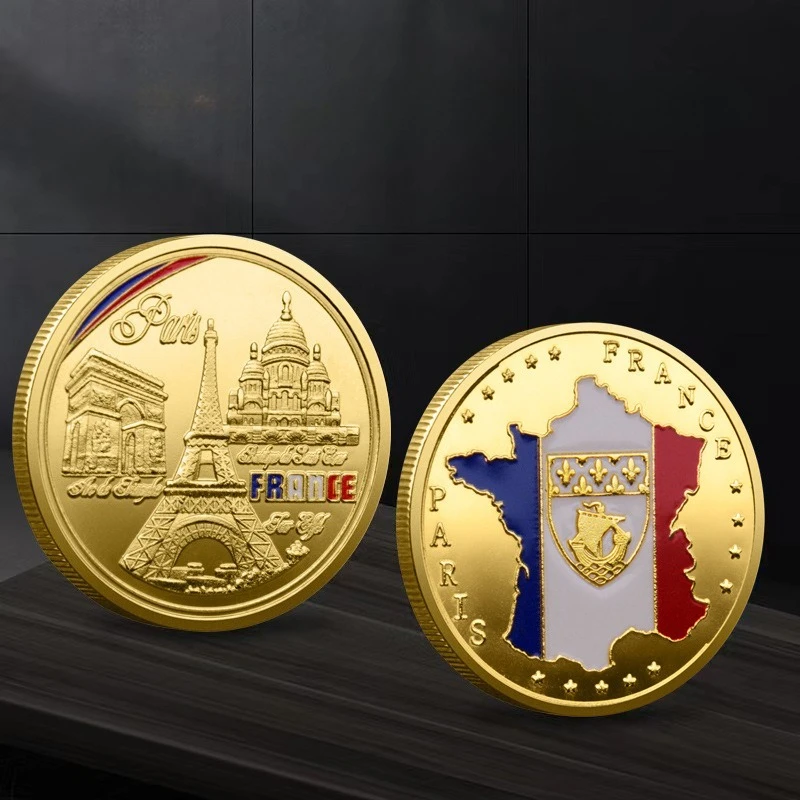 برج إيفل كاتدرائية نوتردام الفرنسية المطلية بالذهب تذكارية للعملة التذكارية #5