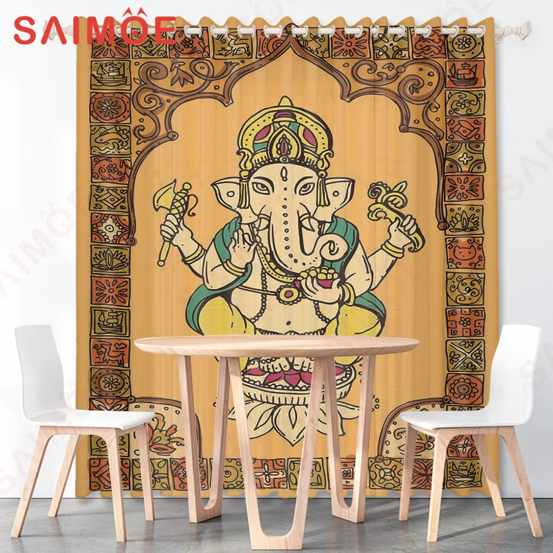 HD Southeast Asia Classic Buddhist Curtains Elephants Pattern Thin Polyester Fabric Temples Custom Pictures Decorative with Hook