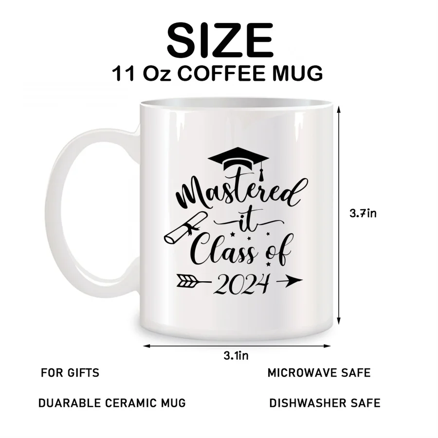 Mastered It Class of 2024 Mugs For Masters College Graduation Birthday Gifts Novelty Coffee Ceramic Tea Cups White 11 oz