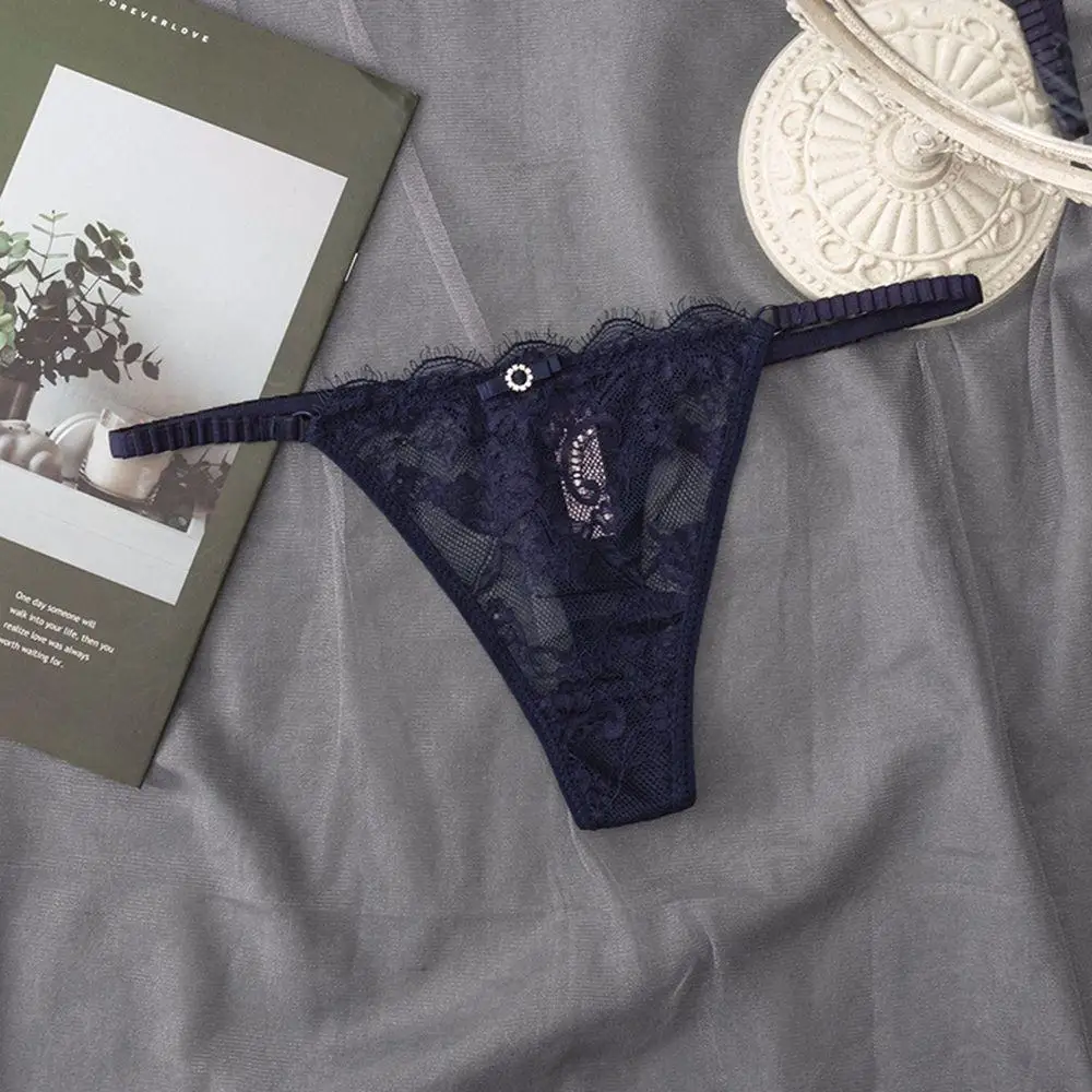 

Transparent Temptation Low Waist Girls Hollow Cotton Crotch Female Briefs Lace Thong Panties Flower G-strings