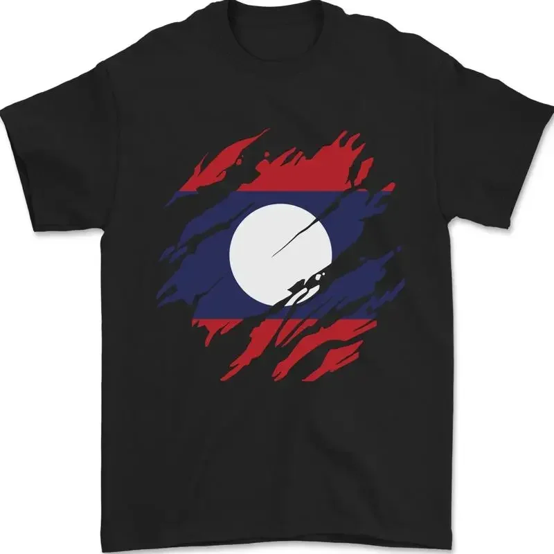 Zerrissen Laos Flagge Laotisches Tag Fußball Herren 100% Baumwolle T shirt