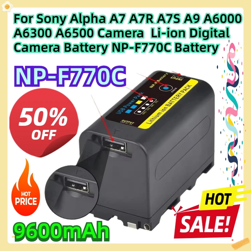 

For Sony Alpha A7 A7R A7S A9 A6000 A6300 A6500 Camera Li-ion Digital Camera Battery 9600mAh NP-F770C Battery