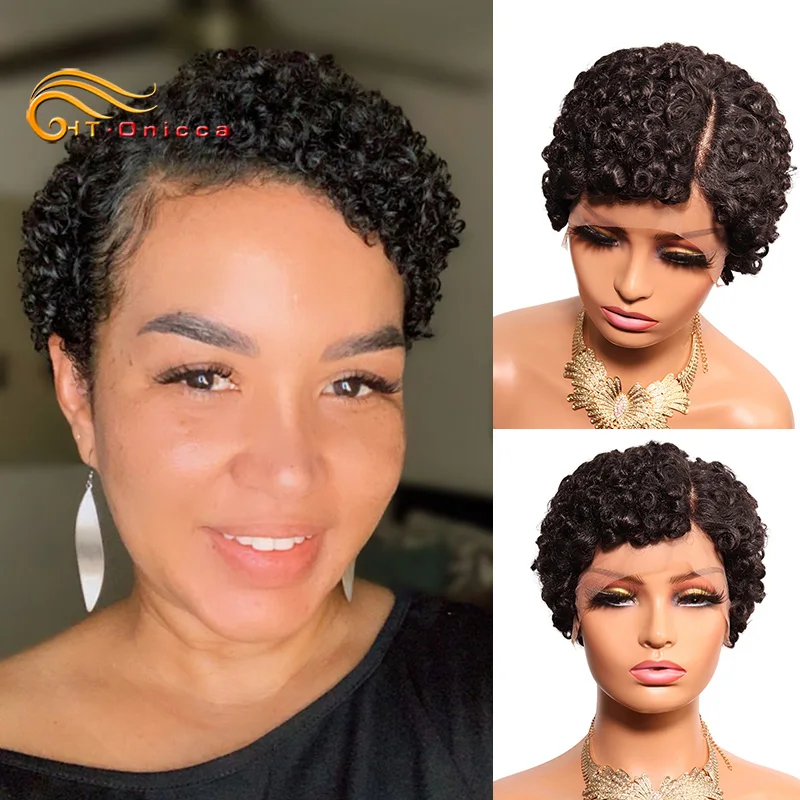 Pixie Cut Wig For Women Curly Hair Lace Front Human Hair Wigs Short Bob Wig Pre Plucked Natural Color 13X1 Lace Part Lace Wigs