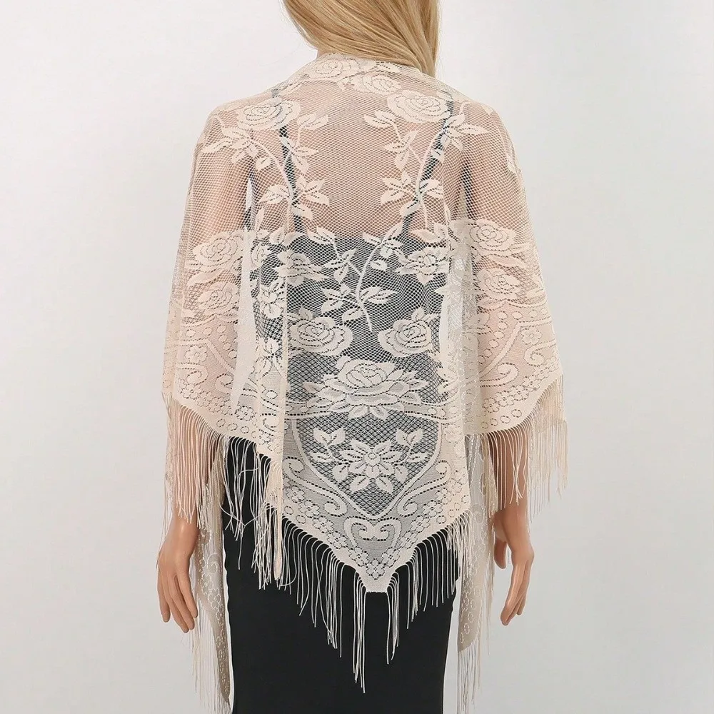 Tassel Patchwork Women Tulle Shawl With Tassel V-Neck Cardigans Wedding Bridal Shawl Hollow Multicolored Mantilla Lace Veil
