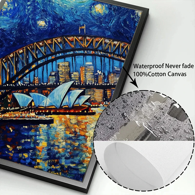 Abstract Van Gogh Landscape Poster Sydney Opera House Starry Night Prints Canvas Painting Wall Art for Home Living Room Decor