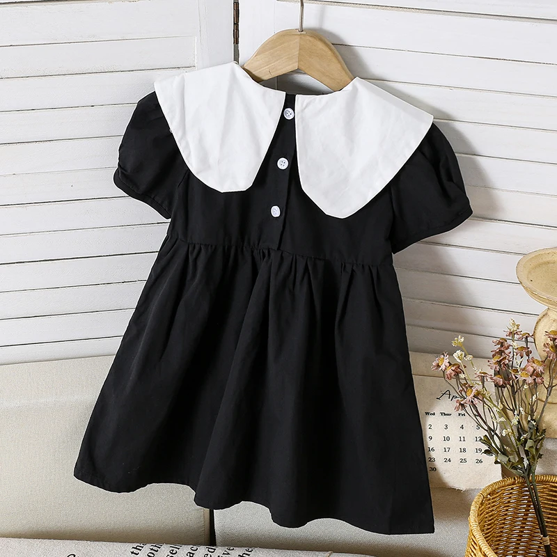 Summer Children Embroidery Flower 1-6Yrs Baby Girls Dress Infant Clothing  Doll Collar Bubble Black Cotton Kids Party Bow Dress - AliExpress 1501