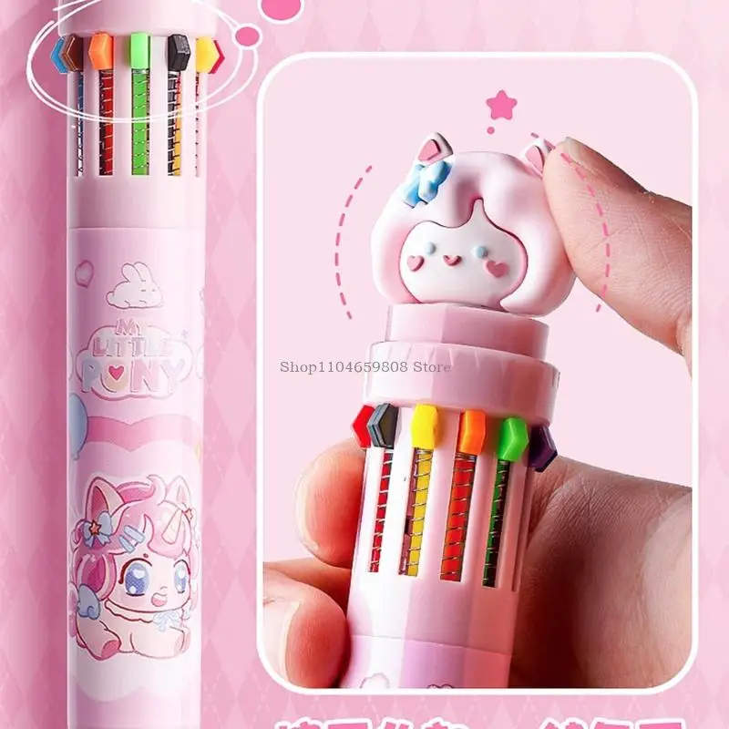 Multicoloured Pen 10/12 Colors Retractable Ballpoint Pen Cartoon Writing Pen