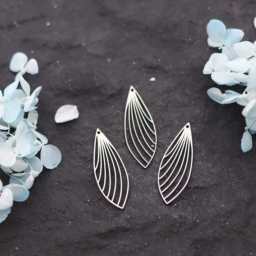 3pcs Minimalist Leaf Stainless Steel Pendant For Jewelry Making DIY Craft Earrings Necklace Insect Wings Charms Accessory