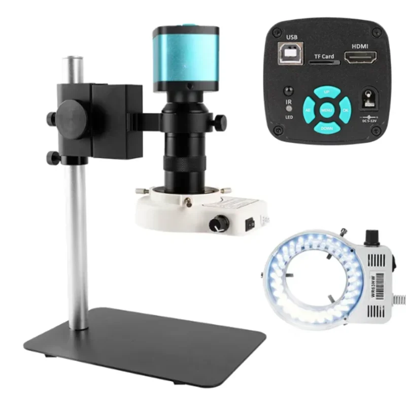 05-SS 4K 48MP HD.MI USB Digital Video Microscope Camera 1X-130X Zoom C-Mount Lens bracket With light