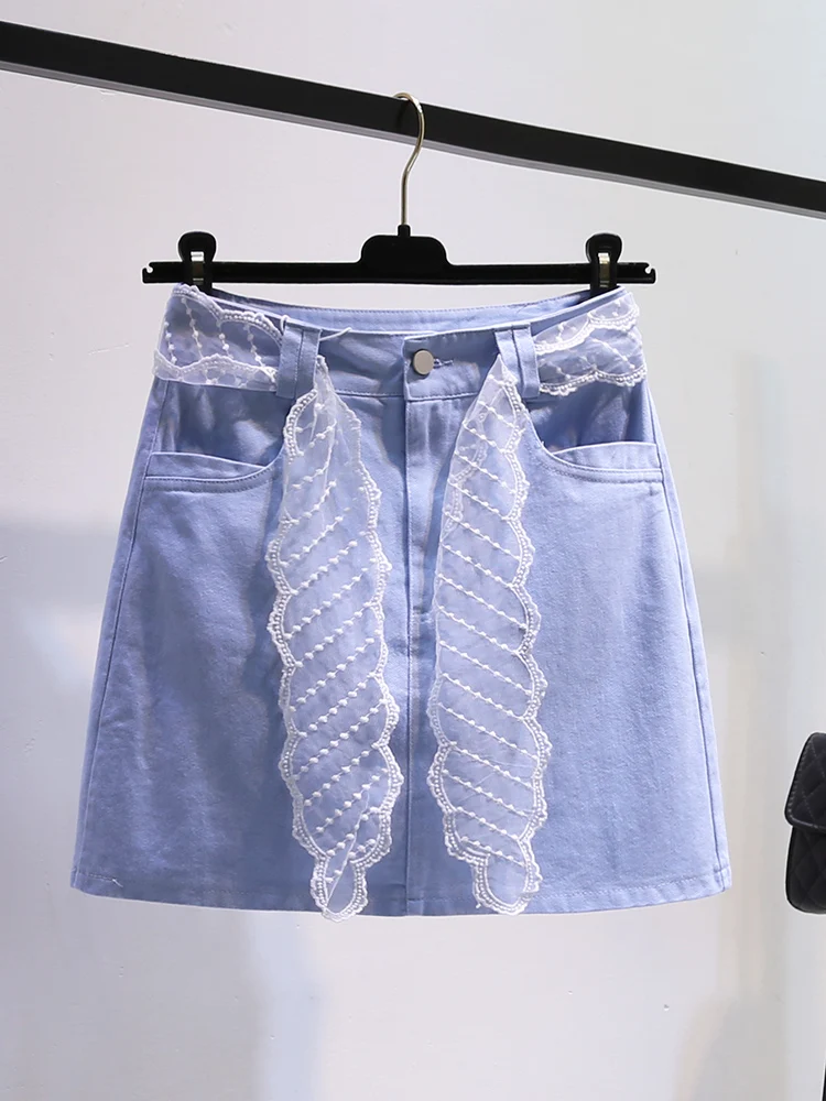 2025, Frühling und Sommer, dünner, amerikanischer Stil, Spicy Girl Cowboy, halblanger Rock für Damen, hohe Taille, A-Linie, kurzer Rock