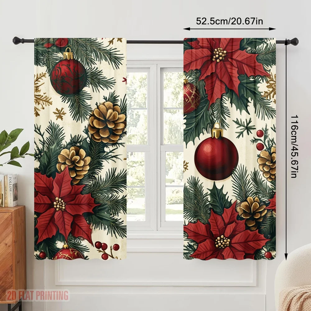 2pcs,2D plane printing Curtain Fabric Christmas Ornaments Festive Holiday_b (3) Versatile Fabric (without rod) Decorations