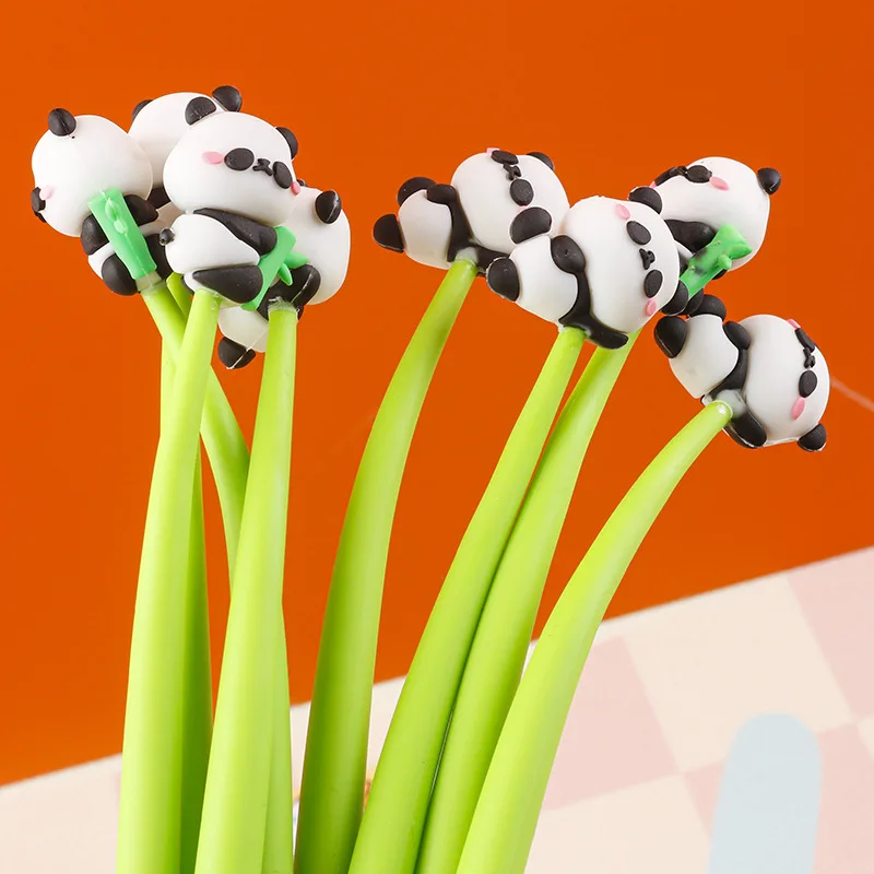 10Pcs/Lot Cute Cartoon Panda Shake Gel Pen Black Ink Soft Pressure Reducing Swing Pens Student School Supplies Kawaii Kids Gift