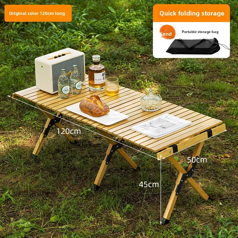 Solid Wood Egg Roll Table Chairs Outdoor Camping Folding Portable Picnic Dining Set Folding Table Camping Outdoor Tables