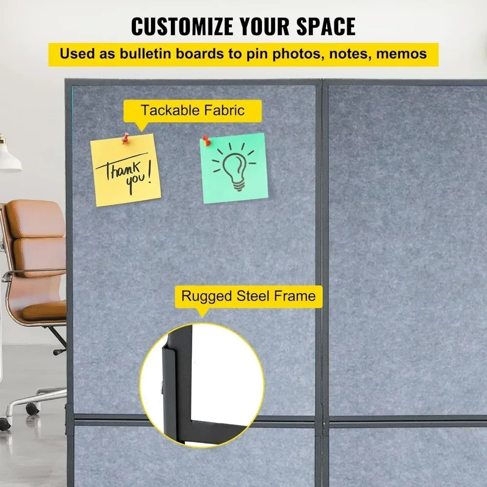 Divisor acústico de habitación para oficina, Partición de pared, divisores de habitación, escritorio de Biblioteca, color gris claro, 3 paneles