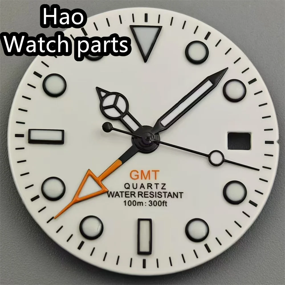 BLIGER 29mm GMT Quartz Watch Dial Black White Dial Green Luminous Fit RONDA 515/RONDA 515-24H Quartz Movement Watch Parts