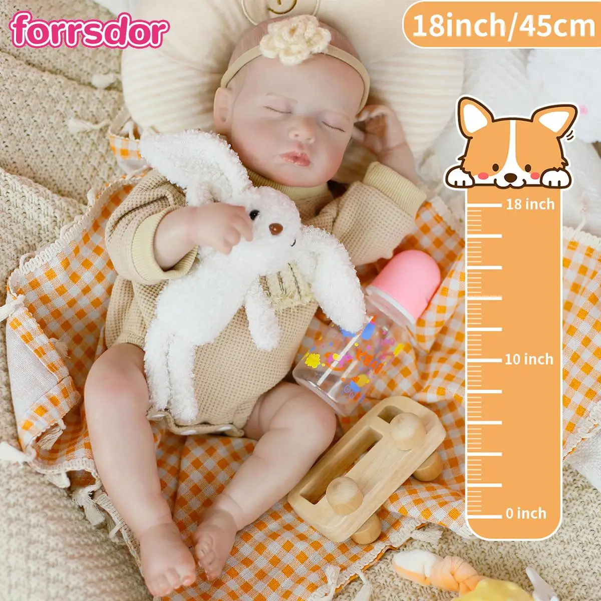 

Forrsdor 18inch Full Body Vinyl Reborn Doll Loulou Size Handmade 3D Skin Painted Hair Visible Veins Childrens Chrismtas Gifts