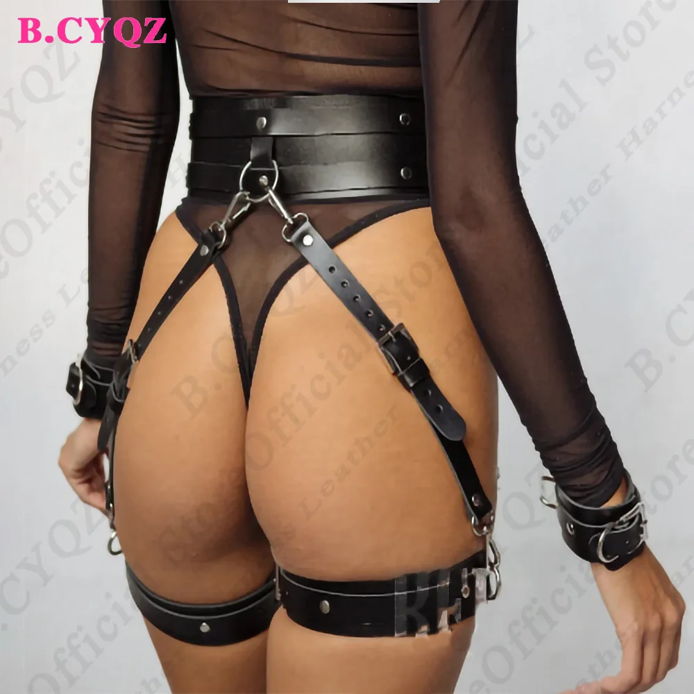 B.CYQZ Sexy Harness Thigh Garter Belt Women Pu Leather Body Bondage Harness Garter Belt Fetish Lingerie Belt Gothic Rave Outfits