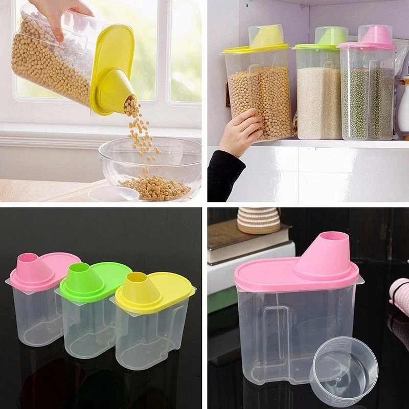 1.9L / 2.5L Plastic Food Storage Box Sealed Jar Can For Kitchen Grain Dried Fruit Snack Cereal Dispenser With Pour Lid Container