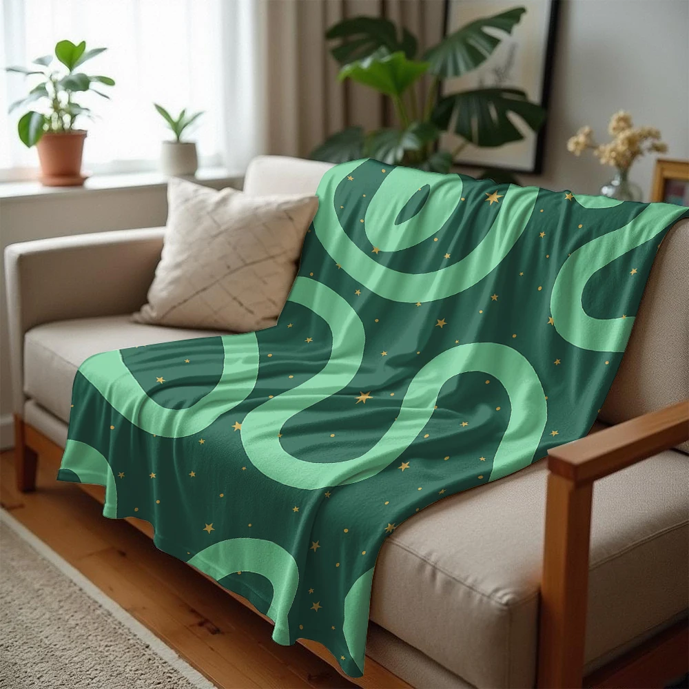 Light Green Curved Star Lightweight Microfiber Soft Christmas Fleece Blanket Warm Cozy Throw for Sofa Office Travel All Season