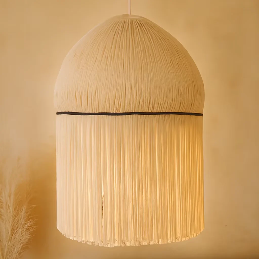 #￥Bohemian Fringed Macrame Chandelier with Black Accent Band Handmade Cotton for Living Room Bedroom Dcor Birthday & Diwali