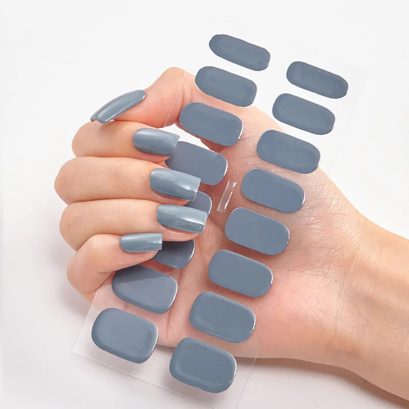 Hot Sales 16 Tips Volledige Cover Gradiënt Nail Stickers Multi Kleur Zelfklevende Slider Geen Uv Lamp Uitgeharde Druk op Nail Decal