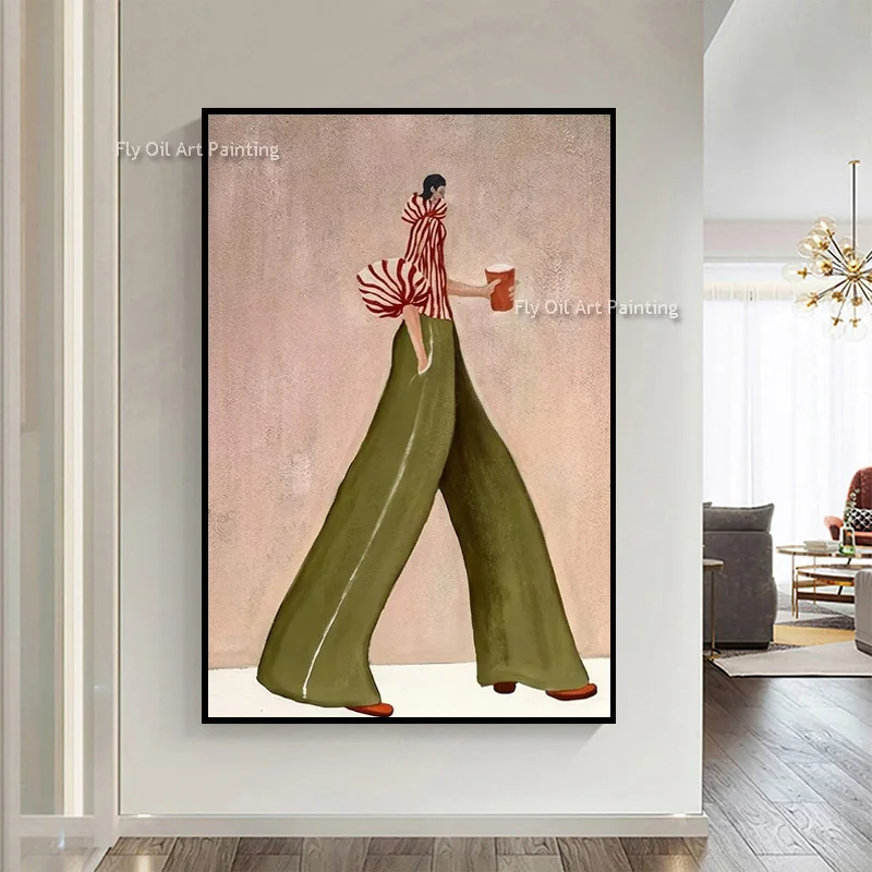 100% Handmade Fashion Lady Figure Thick Canvas Wall Art Boho Stylish Woman Oil Painting For Living Room Accent Decor