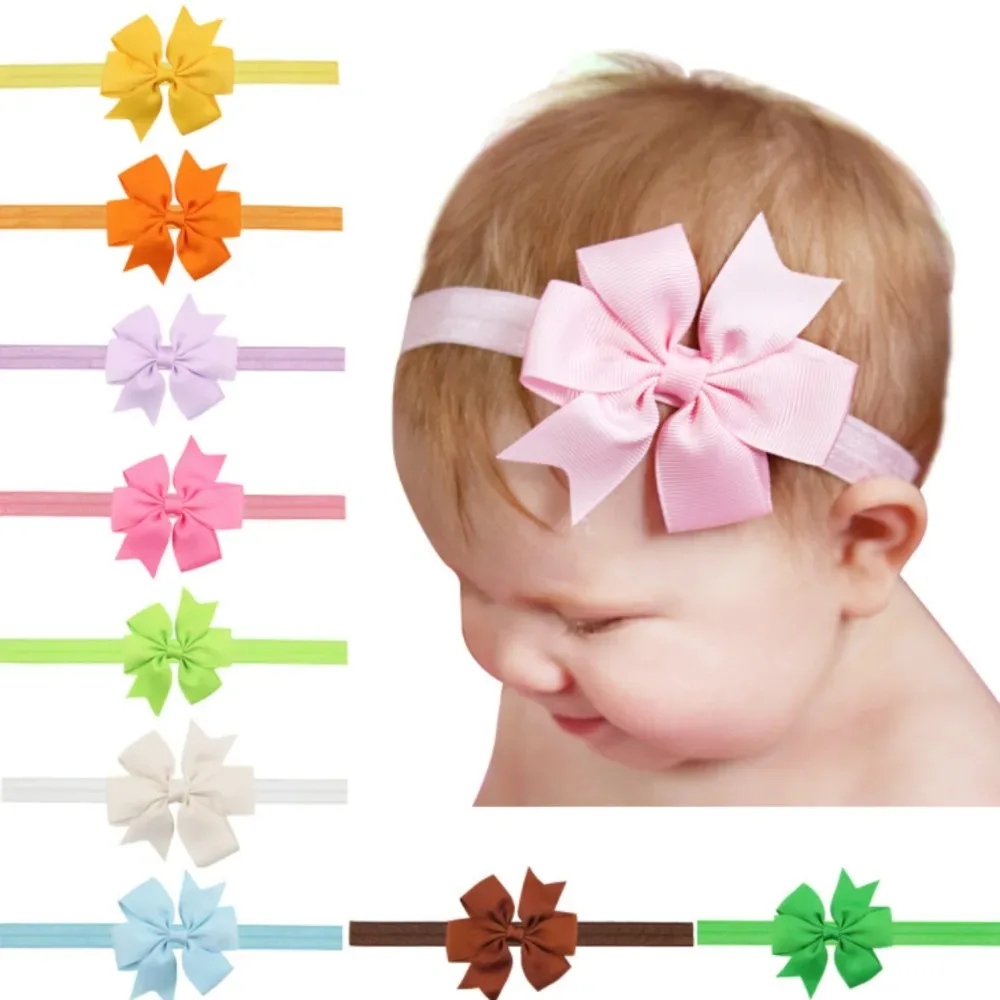 Bando bayi lucu Eropa dan Amerika pita warna Solid ikat kepala elastis manis aksesori rambut karangan bunga bayi hiasan kepala anak