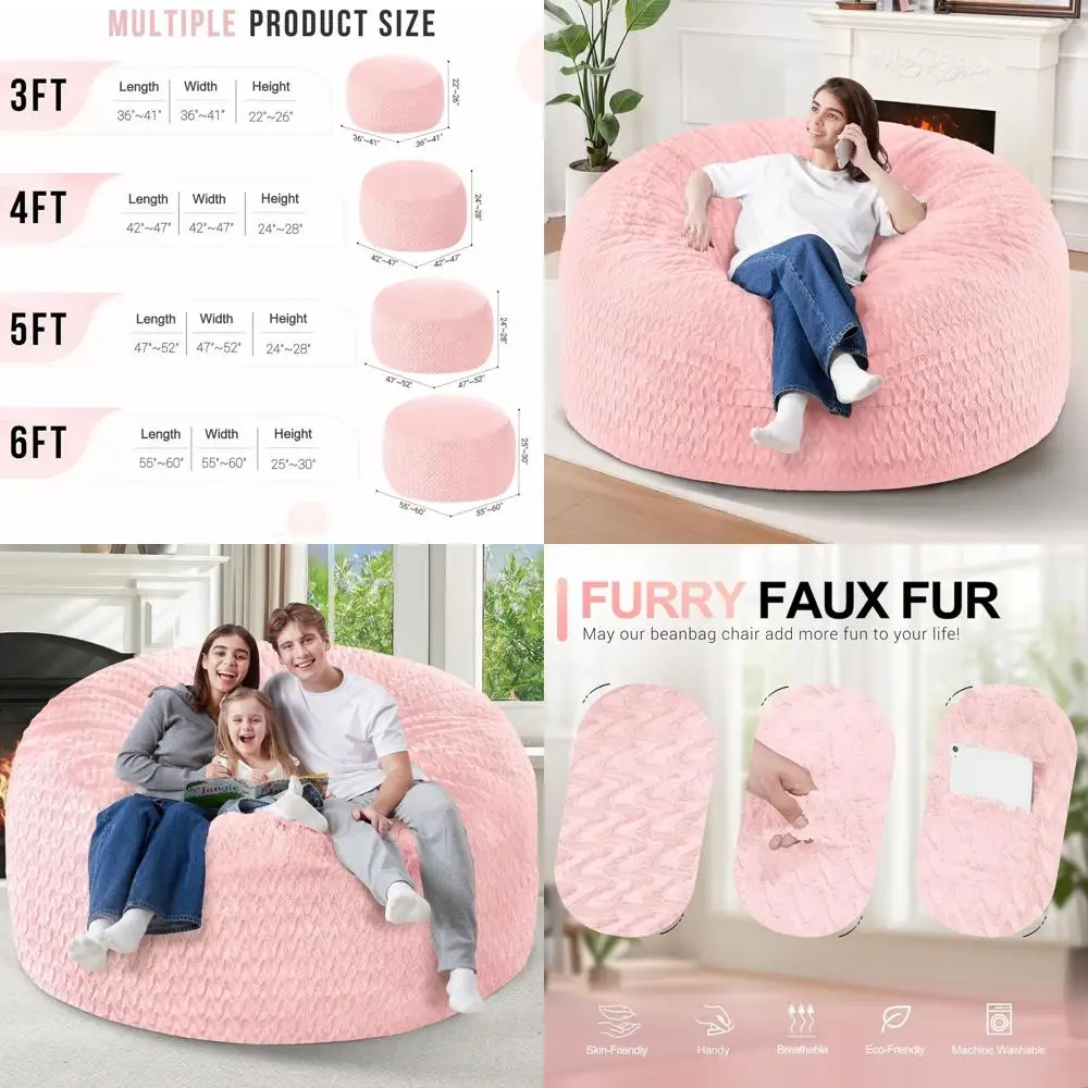 Large Adult Bean Bag Chairs with Memory Foam - Soft Pink Chevron Plush Cover