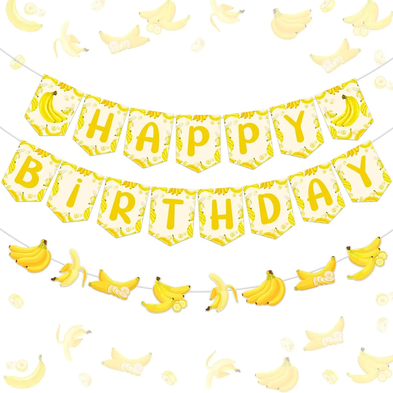 

Banana Theme Happy Birthday Banner Baby Birthday Decors Banana Garland Banner for Fruit Theme Let's Go Banana Birthday Decor