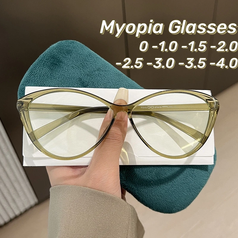 

Cat Eye Anti Blue Light Myopia Glasses Retro Korean Women High-definition Glasses Vintage Large Minus Near Sight Eyeglasses