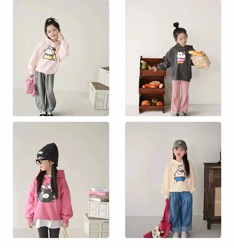 

Hipster Cat Print Girls Hoodie Y2K Cute Streetwear Sweatshirt Sports Jacket Photogenic Loose Fit Kids Top