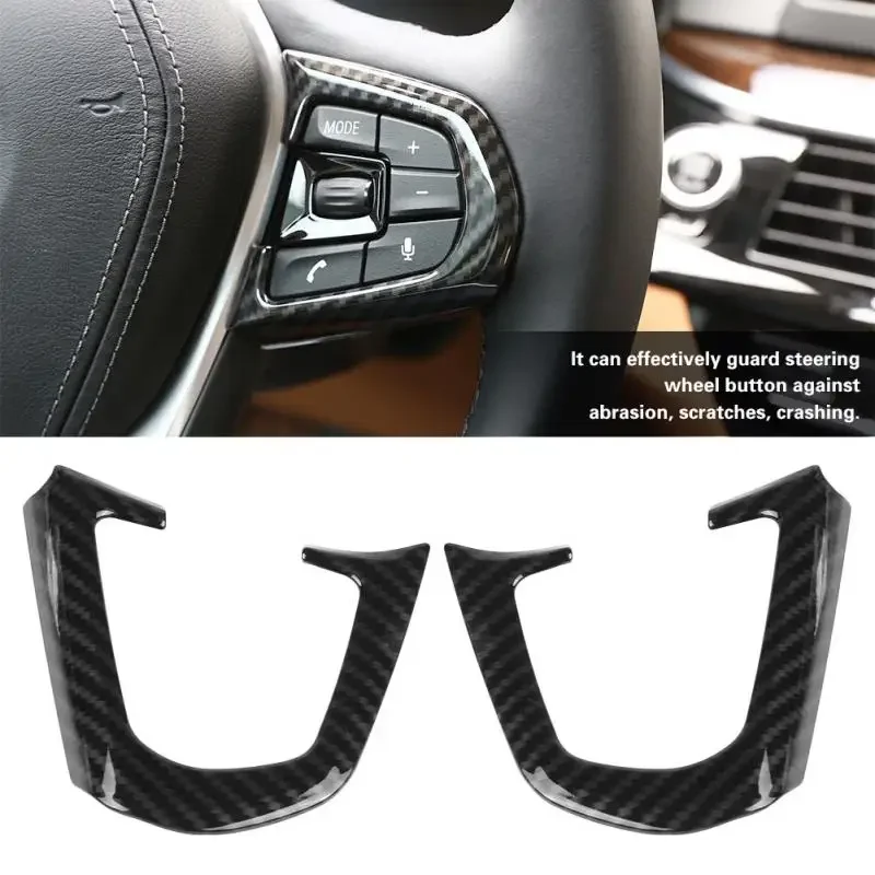 Carbon Fiber Style Color Car Interior Steering Wheel Button Frame Trim Cover for BMW 5 Series G30 2017-2018 ABS Car Accessories
