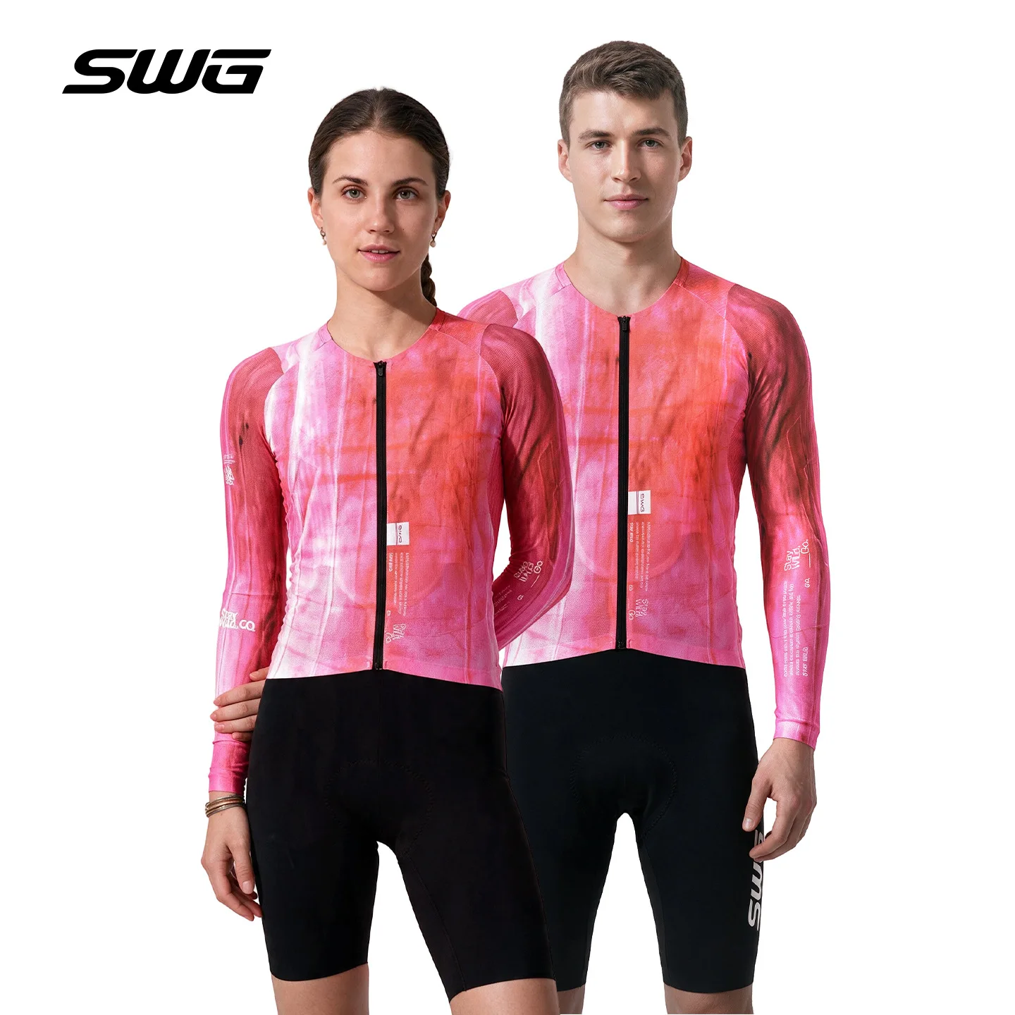 SWG Men Women Long Sleeve Cycling Jersey Breathable Quick Dry Bike Shirts YKK Zipper Back Pocket Bicycle Tops MTB Clothing