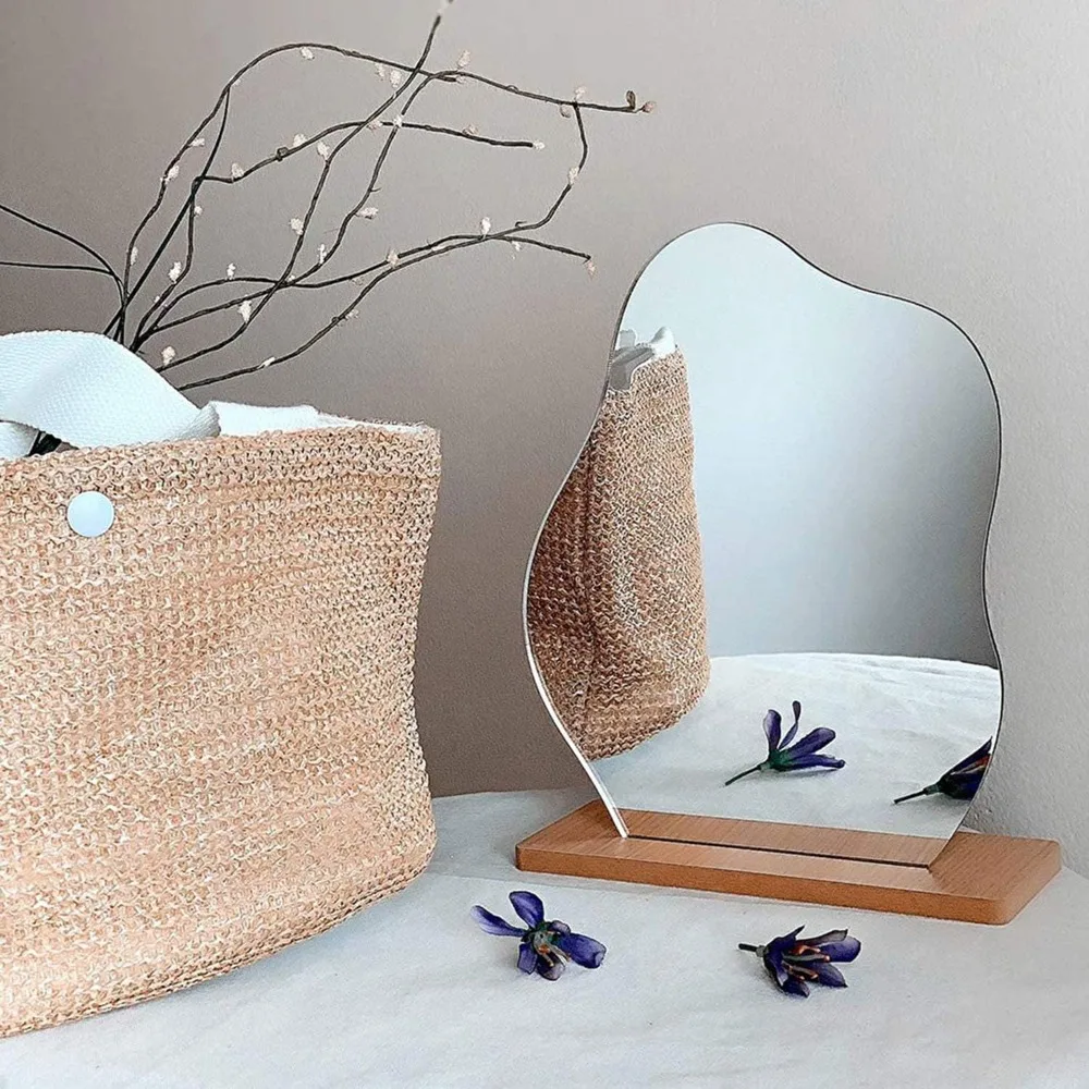 

Acrylic Makeup Mirror with Stand, Aesthetically Pleasing Desktop Decoration, Frameless Desktop Mirror