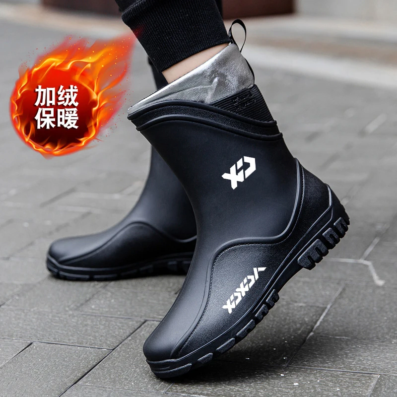 New Autumn Winter Men's Fishing Rain Shoes Fashion Outdoor Non-slip Waterproof Rubber Water Boots Kitchen Work Shoes Size 39-44