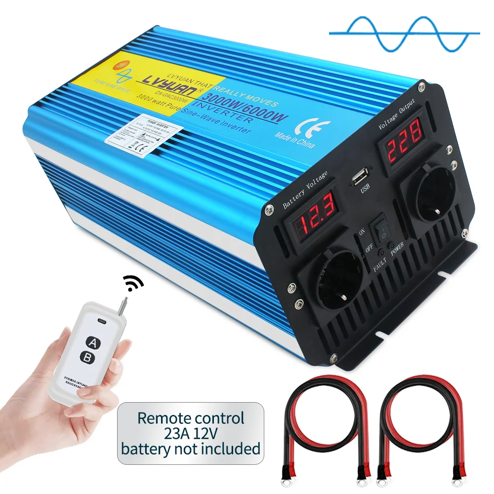 6000W Peak Pure Sine Wave Solar Power Inverter Car Inverter Wireless Remote Control LED Display Inverter Inversor 12V/24V 220V