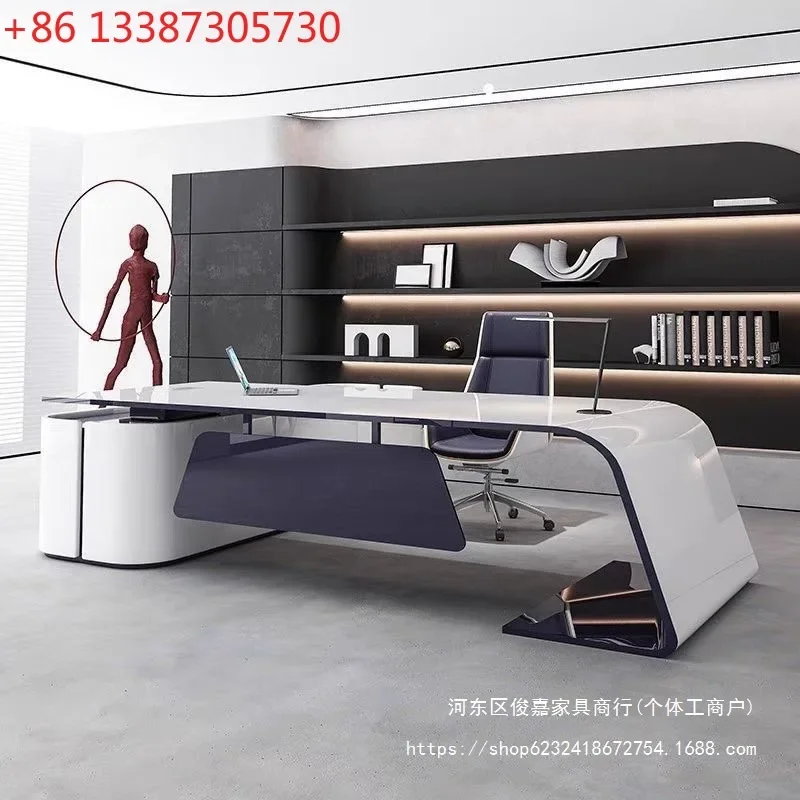 President's desk, simple modern white manager, large class desk, creative personality boss desk