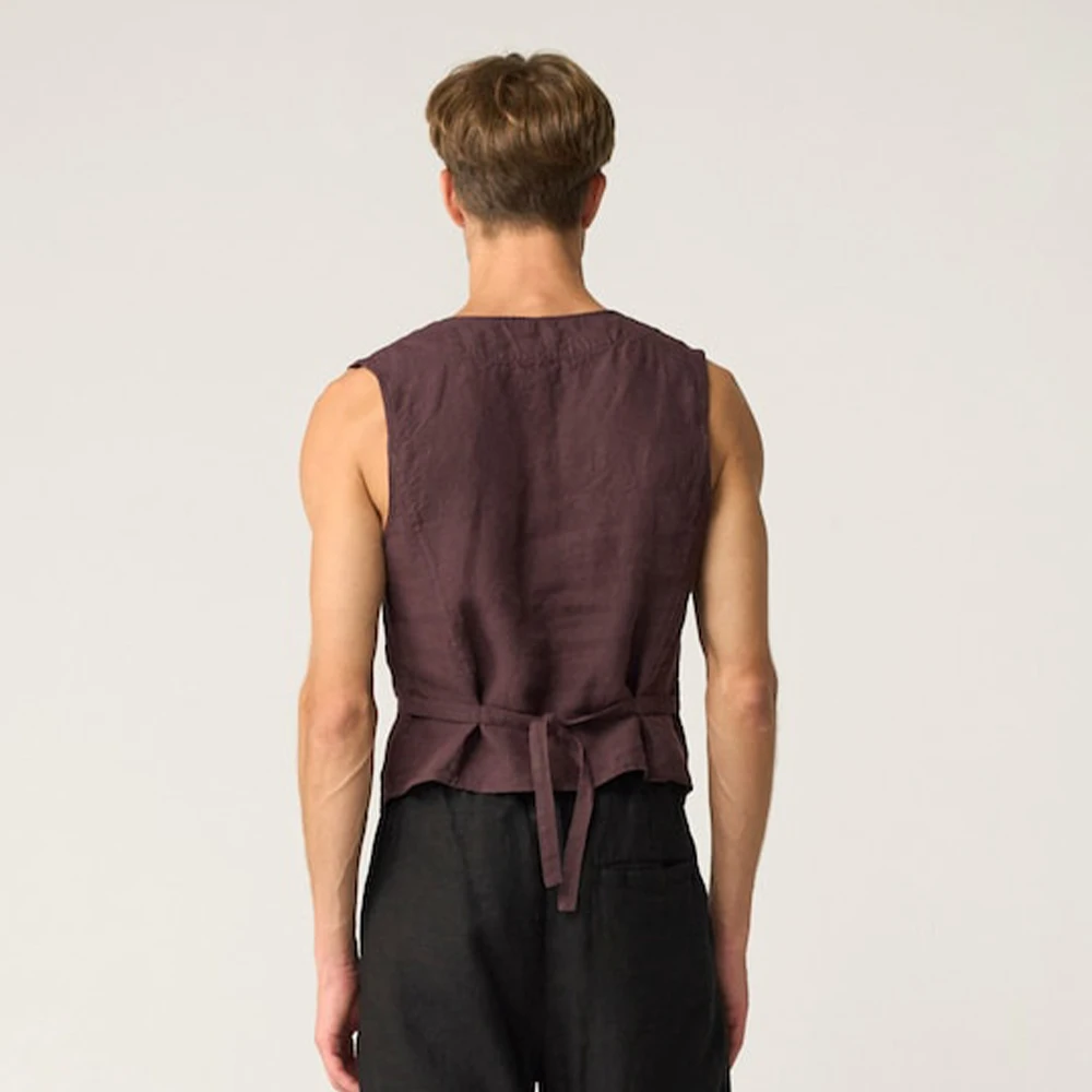 Linen Casual Men\'s Vest Male Summer Single Breasted Suit Vests V Neck Vintage Cool Sleeveless Jacket for Men Waistcoat