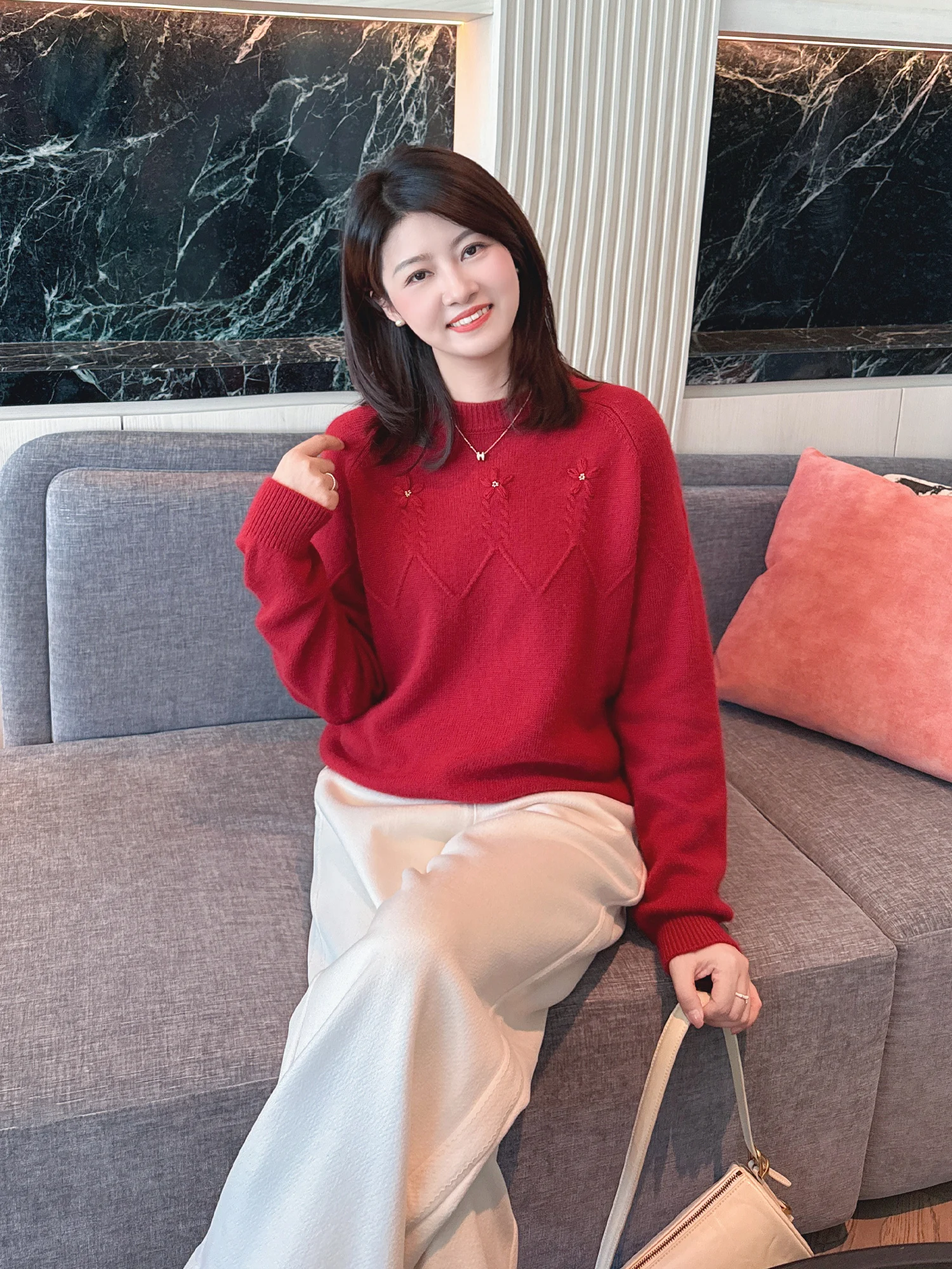 

Zillal Vintage Sle Floral Wool Blend Knitted Sweater round Ne Long Sve Girls Winter Casual Comfortable Soft Color Blo