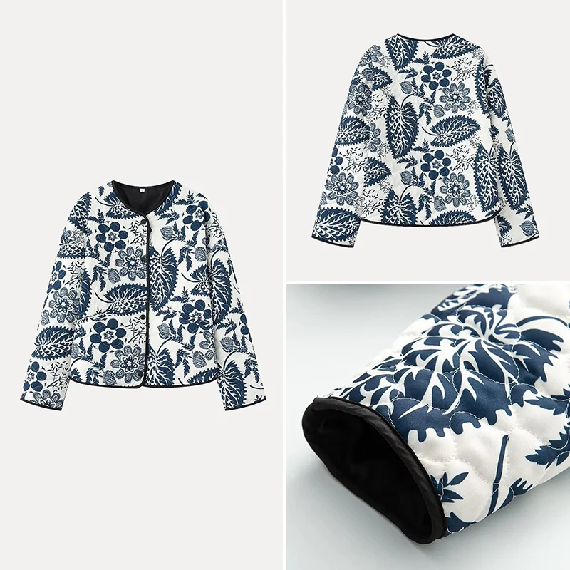 เสื้อแจ็คเก็ตผ้าฝ้ายพิมพ์ลายเรโทรอเนกประสงค์ แขนยาว ทรงหลวม สไตล์สตรีท ปิดกระดุมเม็ดเดียว คอลเลคชั่นฤดูใบไม้ผลิ 2025