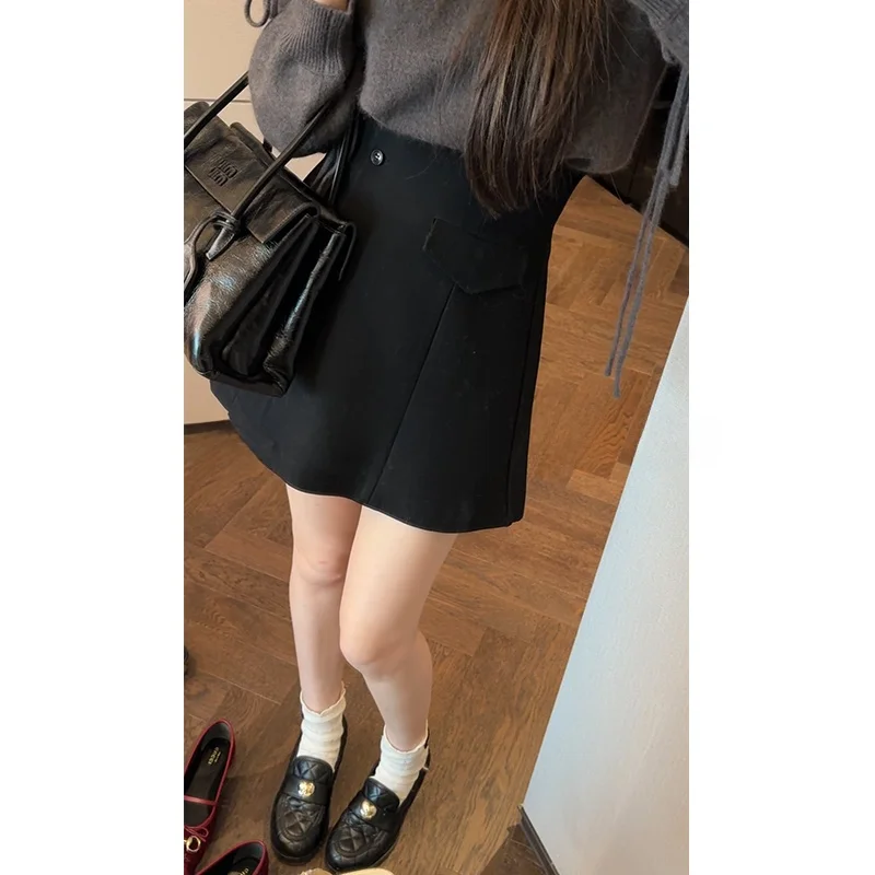 

Юбка-брюки с высокой талией А-силуэта для женщин, облегающие, с карманами, повседневные, универсальные, однотонные, подчеркивающие фигуру