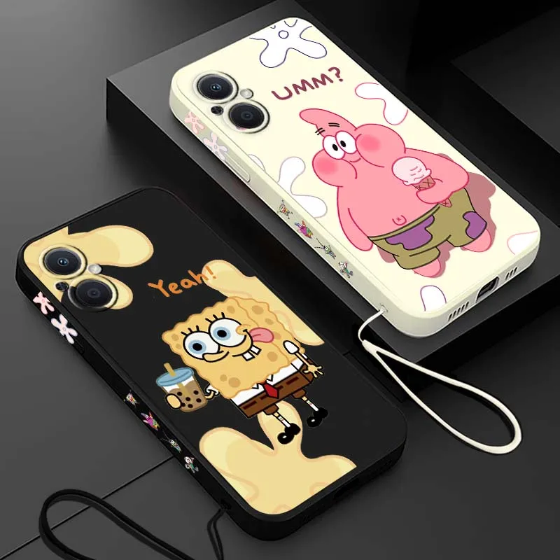 Fun S-SpongeBob S-SquarePants For OPPO Reno 15 13 12 10 7 6 5 A96 A78 A74 A58 A40 A6 Pro Lite Liquid Left Rope Phone Case Cover
