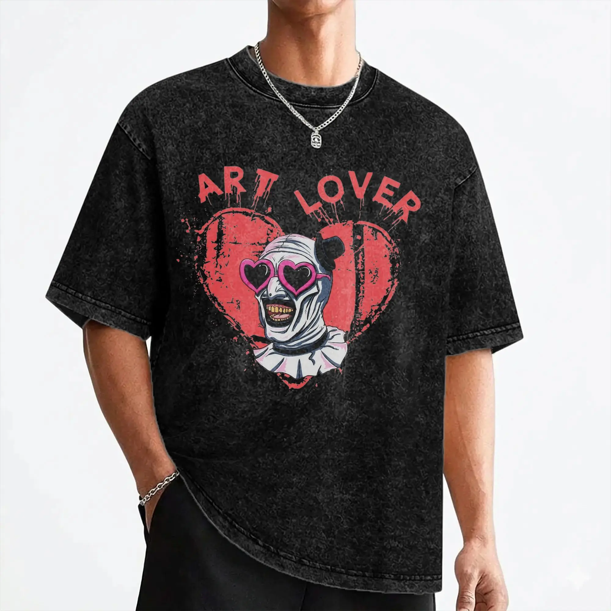 Terrifier Art The Clown Lover T Shirts Washed Short Sleeve T-Shirts Halloween Men Women Streetwear Graphic Printed Tops Tees