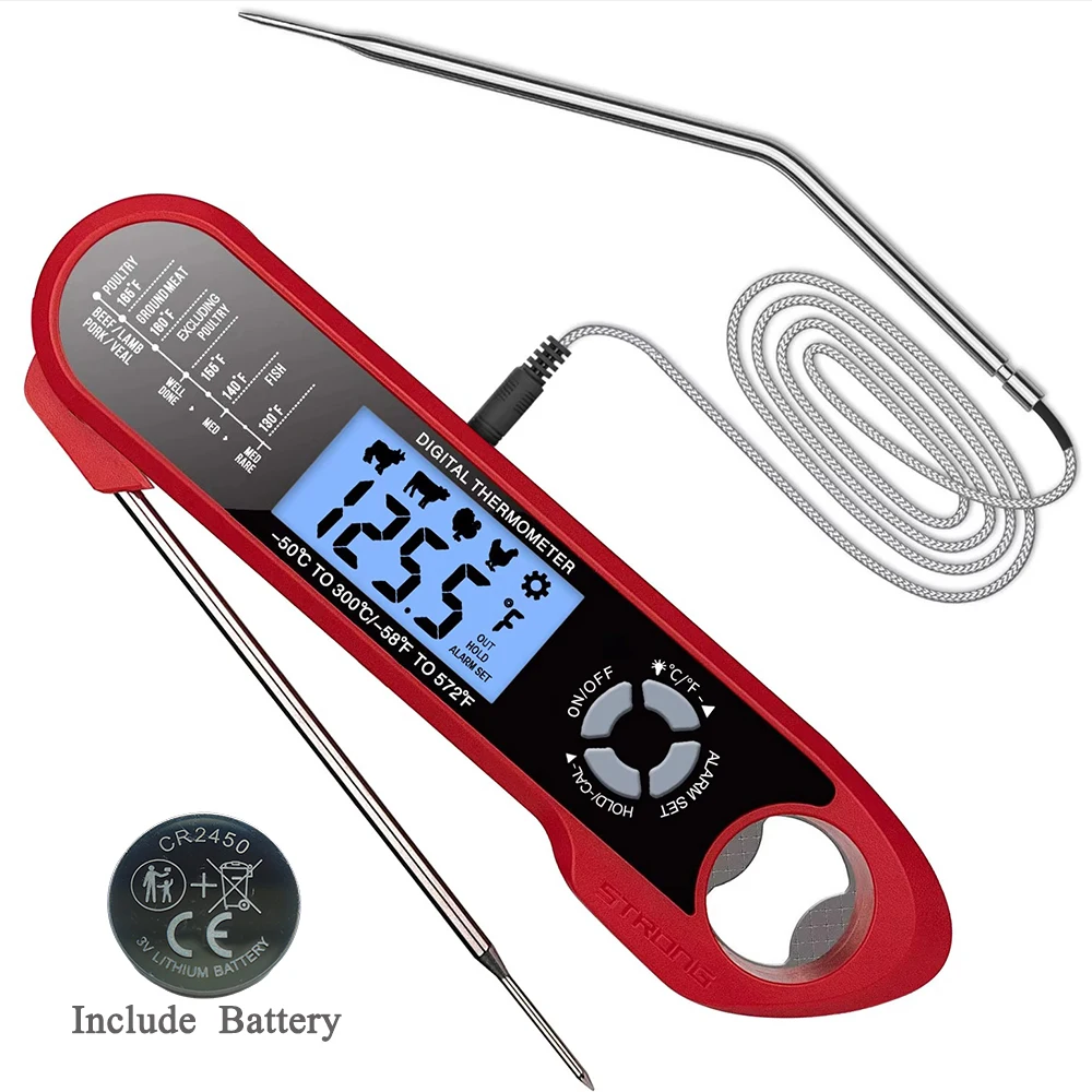 

Digital Food Kitchen Thermometer Dual-Probe Waterproof For Oven Meat Cooking Grilling With Rotating LCD Screen Alarm Function