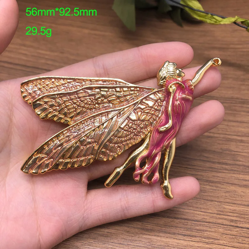 Fashionable temperament, angel shaped, elegant pins, two tone gold-plated gemstone diamond wing pins, high-end coat accessories