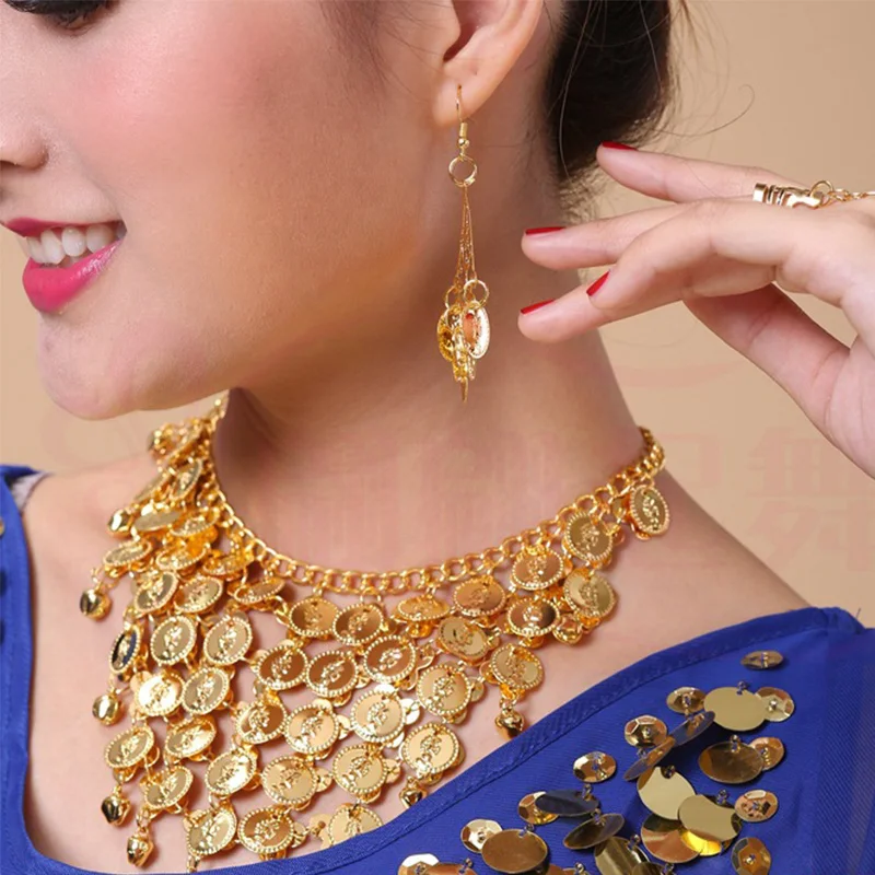 Buikdans Vintage Boheemse Danser Sieraden Sets Professionele Prestaties Dans Ketting Oorbellen Voor Vrouwen Etnische Accessoire