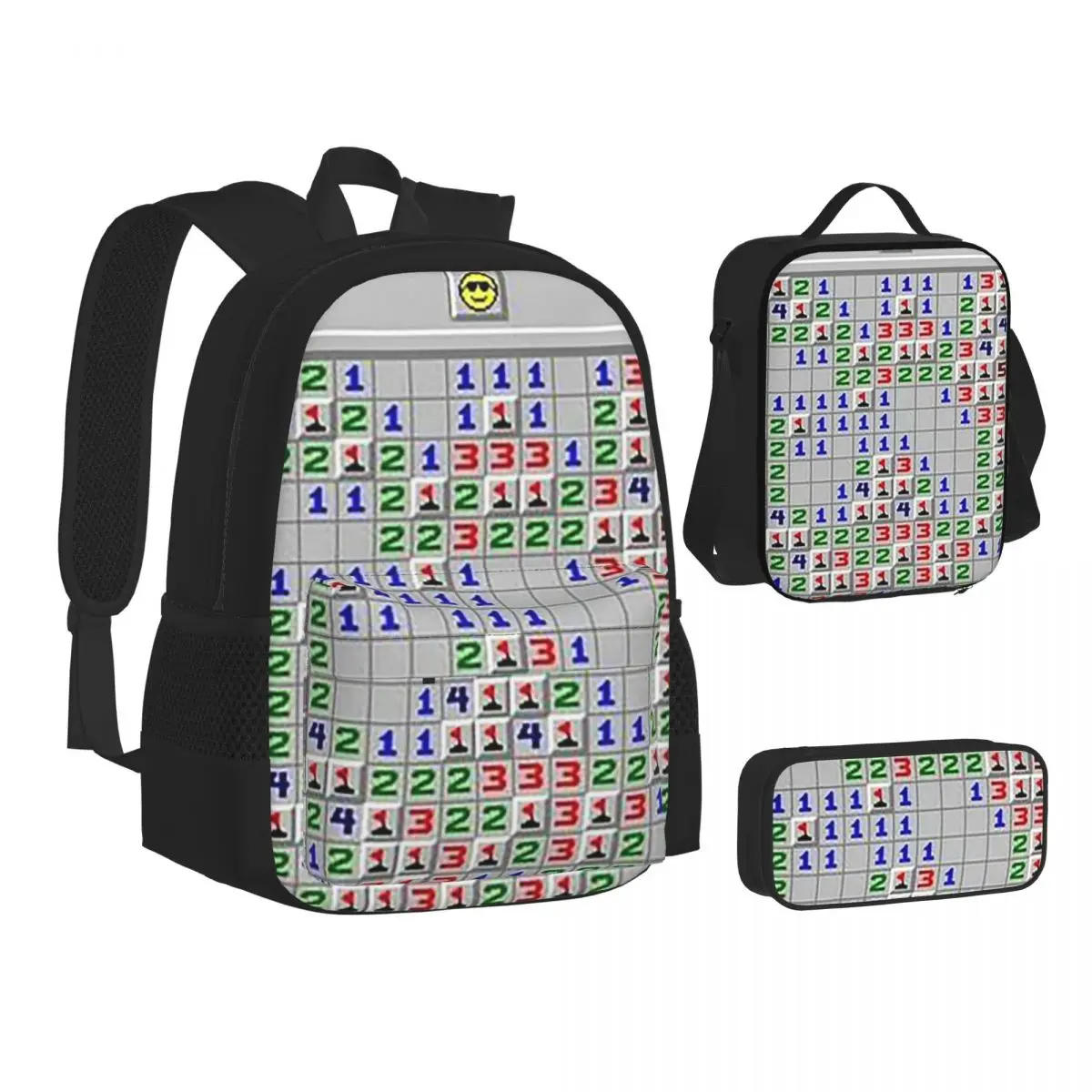 

Minesweeper Fun Game Backpacks Students Bookbag School Bags Children Rucksack Lunch Bag Pen Bag Three-Piece Set